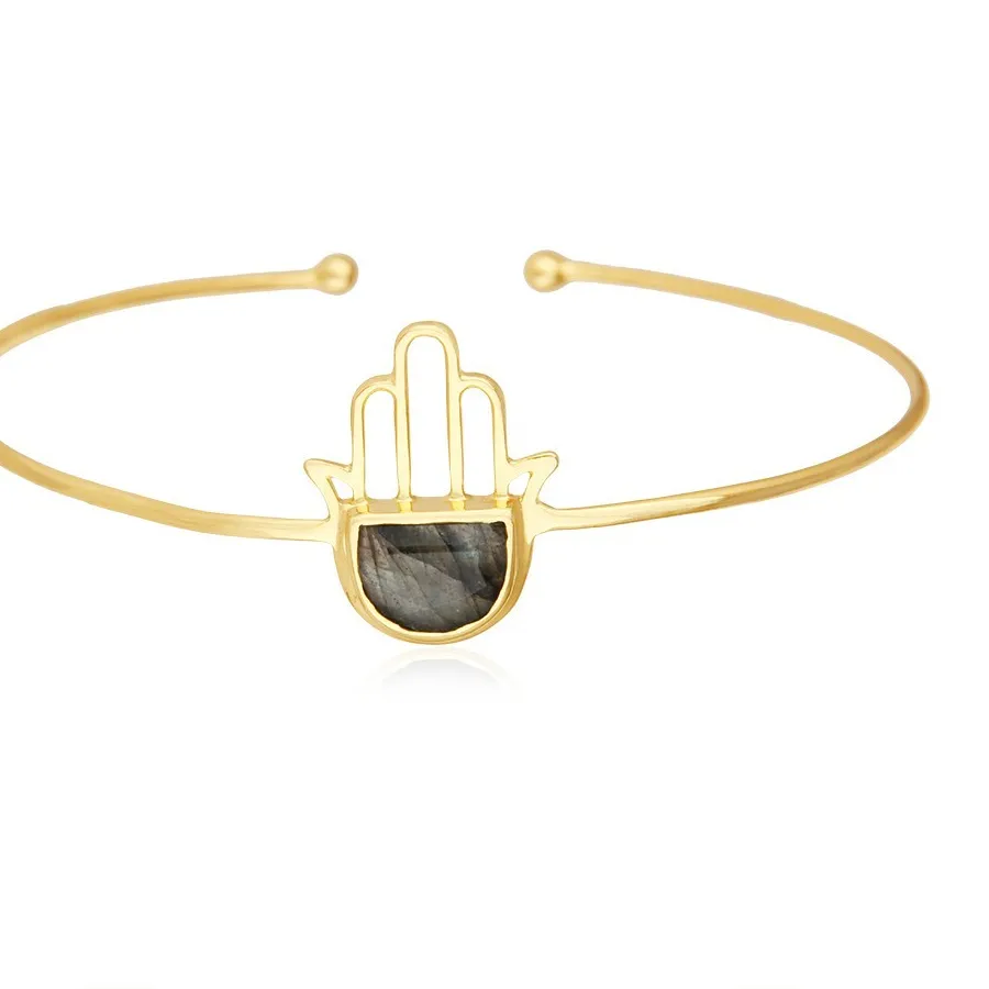 Authentic Hamsa luck Yellow Gold Plated Labradorite Ethnic Wear Bracelet For