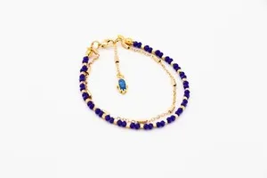 Authentic Guardian Hand of Abundance: Celestial Blue Crystal Gold Plated Double Bracelet