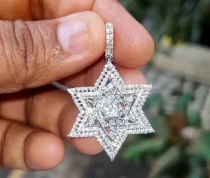 Authentic Celestial Shield Moissanite Star of David Pendant in 14K White Gold Finish