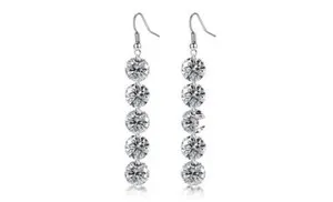 Authentic 18K White Gold Plated 5 Row Drop/Dangle Earrings Made With Swarovski Elements