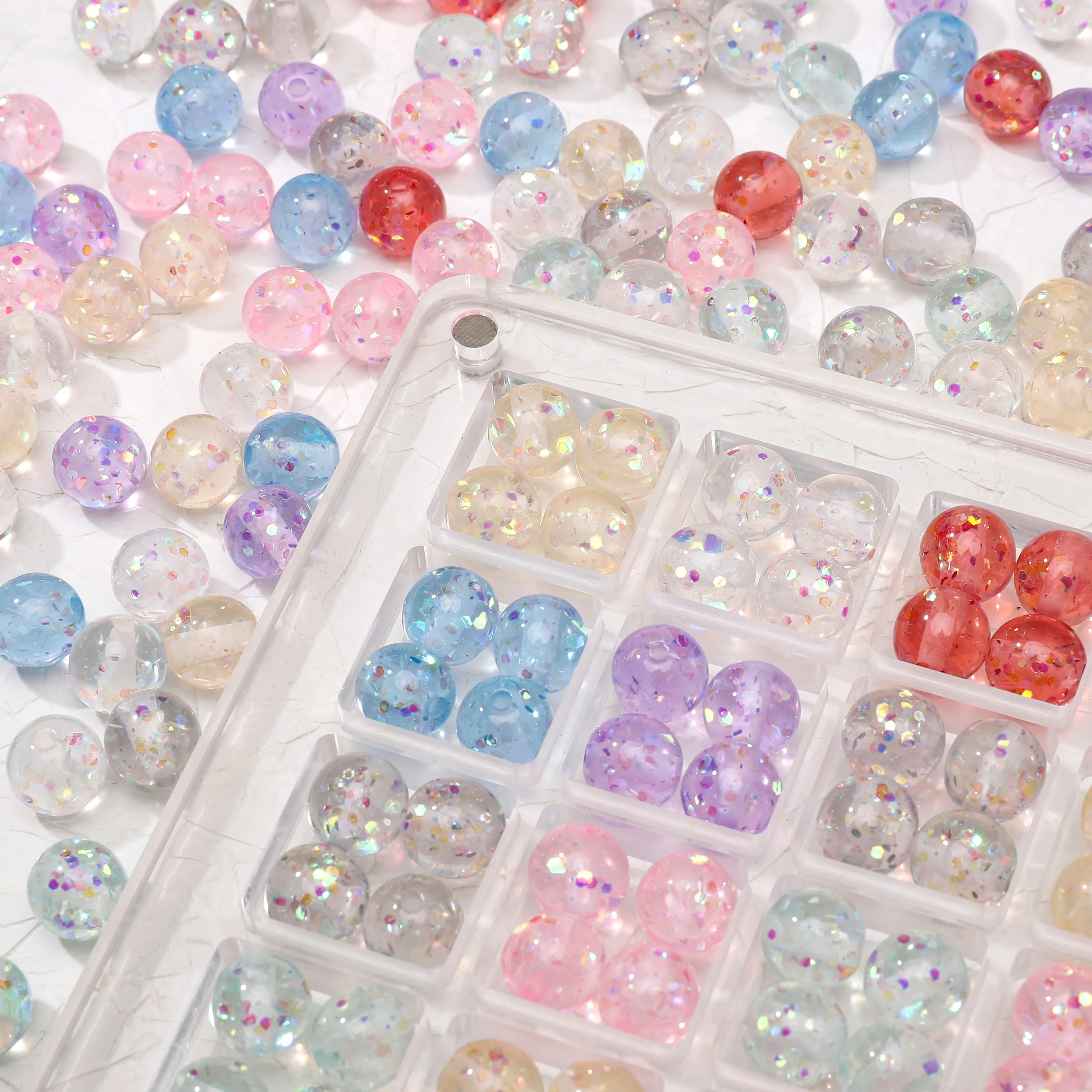 Authentic Iridescent Guardians of Light: 50/60pcs 8mm Resin Spacer Beads for Protection and Illumination
