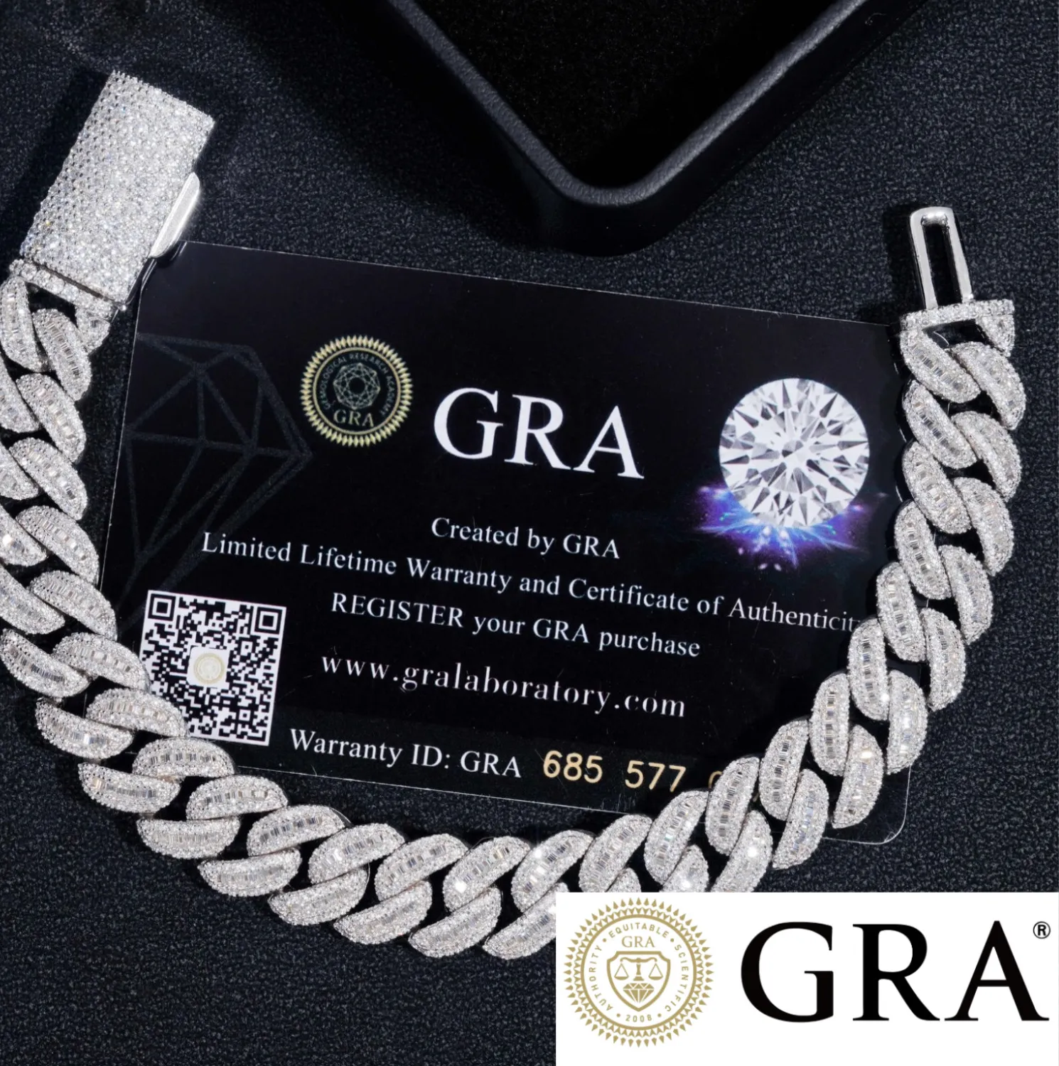 Authentic S925 Gold Plated Hip Hop 12MM Chain Baguette VVS Moissanite