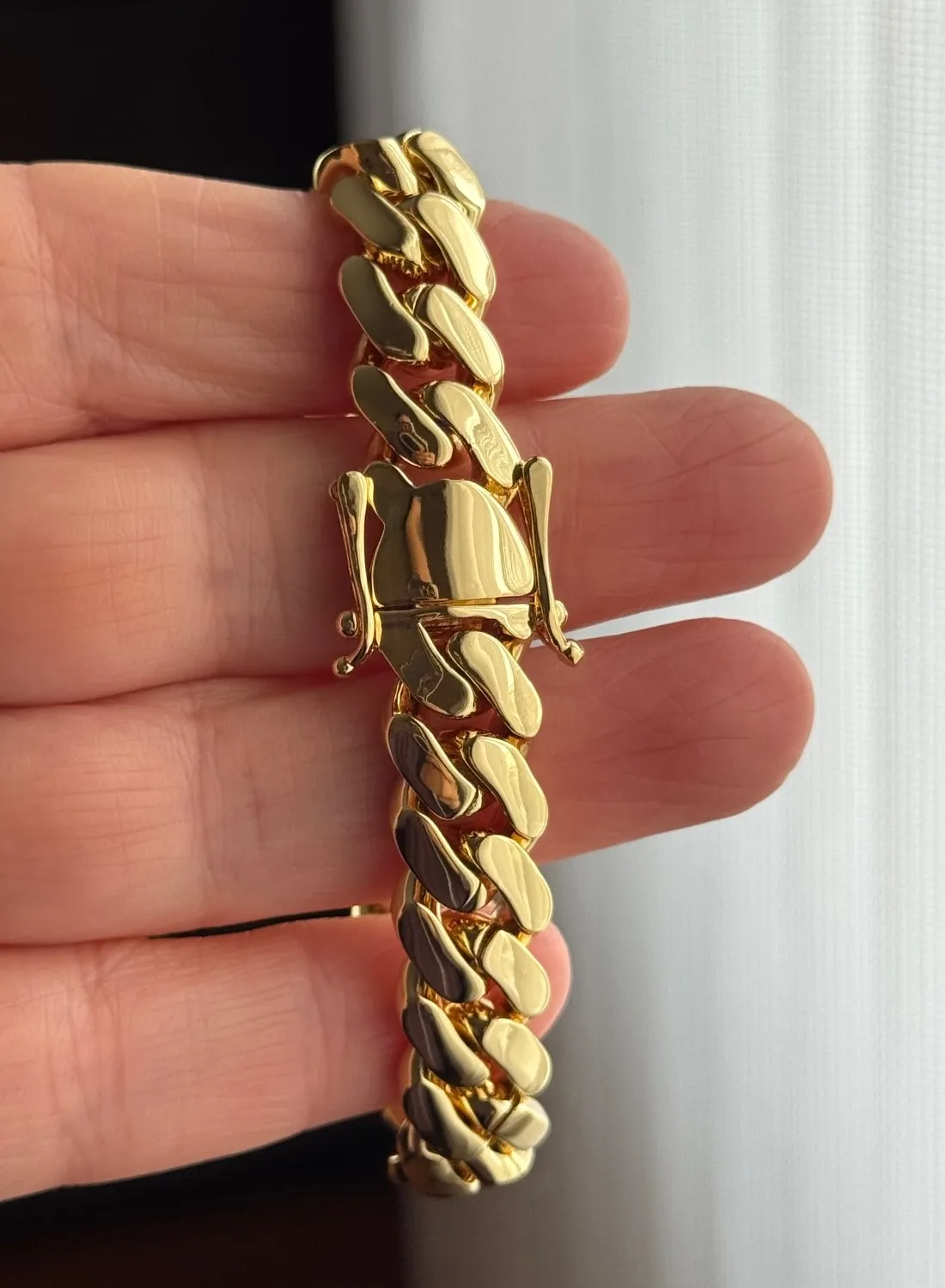 Authentic 12MM Gold Plated Brass Cuban Link Chain Bracelet for Men ( 7'' )