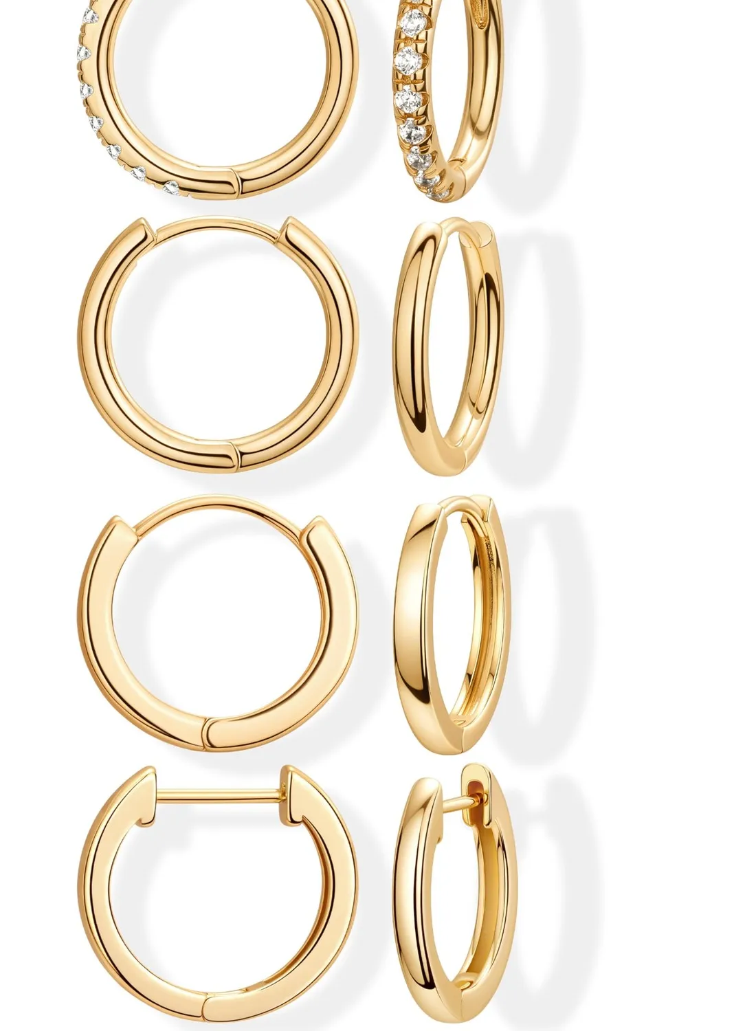 Authentic 12mm Gold Plated Hoop Earrings Set for Men 12,12,12,12mm, Gold-12,12,12,12mm