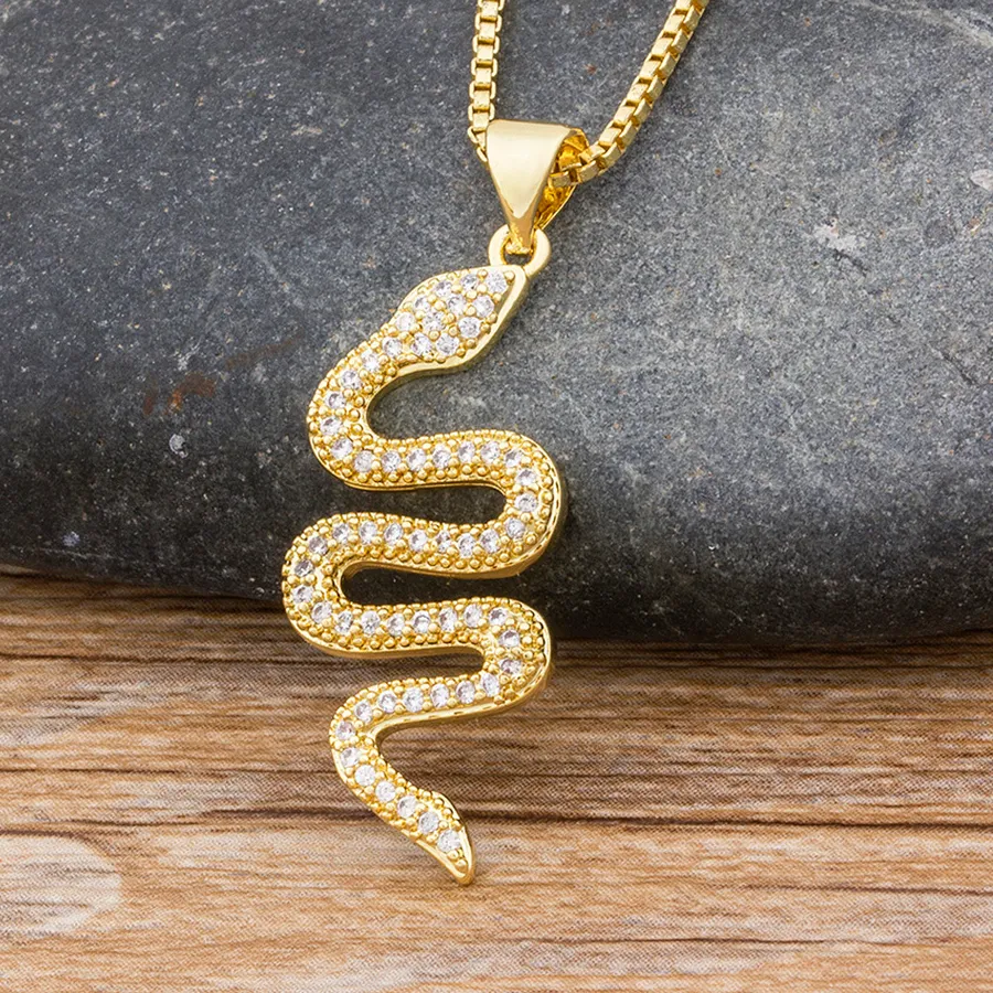 Authentic AIBEF Trendy Snake Design Pendant Necklaces Gold Color Chain White Cubic Zirconia Choker Necklace For Women Men Jewelry