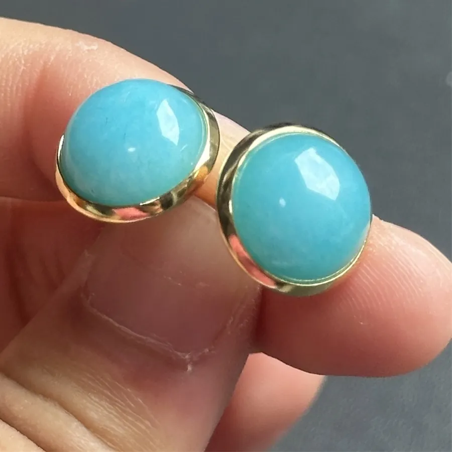 Authentic 12Mm Colorful Stone Gold Color Stud Tiger Eye Opal Blue Pink Crystal Earings Earrings Jewelry