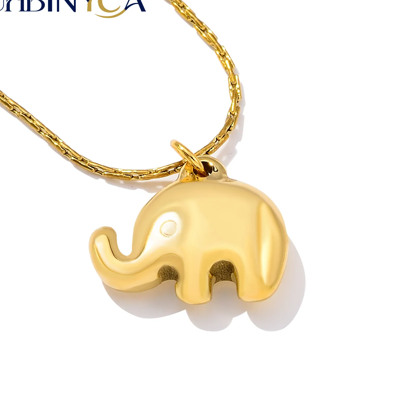 Authentic Elephant Pendant Necklace for Women - Highly Polished 18K Gold Plated Stainless Steel, Hypoallergenic Cute Animal Jewelry Gift
