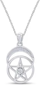 Authentic Pentacle Pentagram Moon Pendant Necklace Cubic Zirconia 925 Sterling Silver