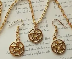 Authentic Sacred Pentagram Harmony: Gold Plated Earrings and Necklace Set