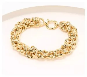 Authentic Textured Round Byzantine Chain Bracelet 14K Yellow Gold Plated 925 Silver QVC