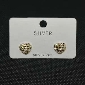Authentic 925 Sterling Silver Gold Plated Nugget Heart Stud Earrings 9.5mm Textured