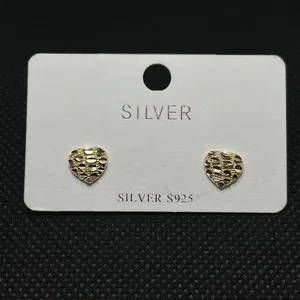 Authentic Sterling Silver 925 Gold Plated Nugget Heart Stud Earrings 7mm Textured