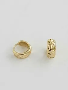Authentic 14K Gold Plated Hammered Textured Huggie Hoop Earrings | Minimalist Jewelry