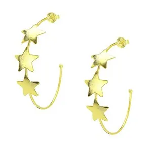 Authentic Sheila Fajl Silvina Triple Star Statement Hoop Earrings in Gold Plated