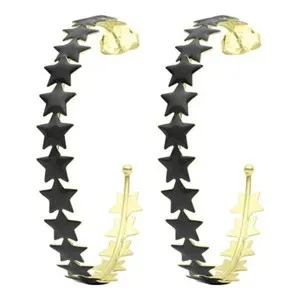 Authentic Sheila Fajl Small Corona Style Gold Plated Star Hoops in Black Resin NEW