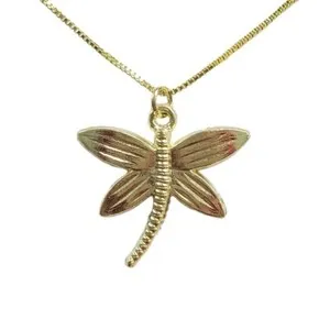 Authentic Sheila Fajl Dragonfly Gold Plated Charm Pendant on a Box Chain Necklace 18" NEW