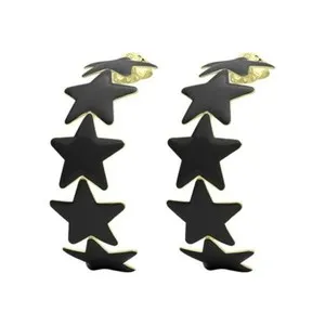 Authentic Sheila Fajl Aaron Star Style Gold Plated Hoops in Black Resin NEW