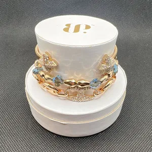 Authentic Gold Plated Chain Dangle Butterfly Charm Bracelet Blue Lab-Created ST33978(2023)