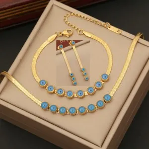 Authentic 2023 new gold plated women's eye earrings bracelet necklace jewelry set