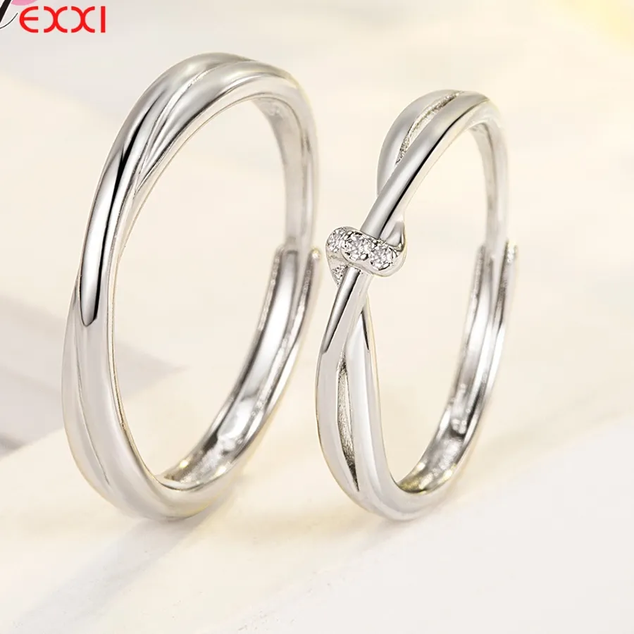 Authentic 925 Sterling Silver 2023 New Arrival Opening Adjustable Band Promise Wedding Engagement Rings Jewelry for Women Men White