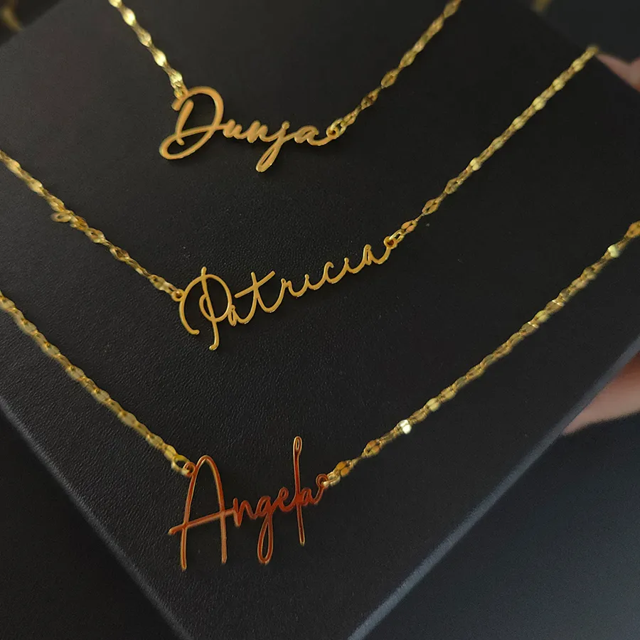 Authentic Custom Name Necklace With Lip Chain Gold Nameplate Necklace Handmade Jewelry Friend Birthday Choker 2023