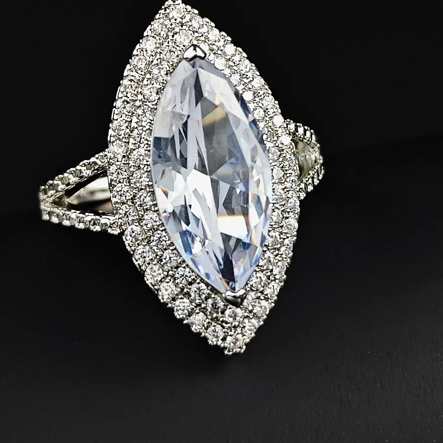 Authentic 2023 New Arrivals Ring AAAA Marquise Cut Zircon 925 Sterling Silver for Women Engagement Weddding Ring Jewelry Wholesale