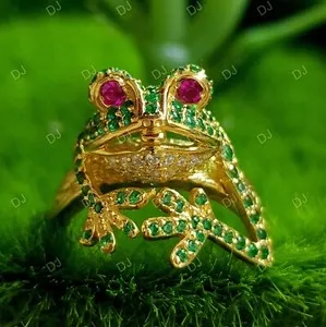 Authentic 2Ct Round Cut Lab Created Multicolor Frog Engagement Ring 14K Yellow Gold Plated