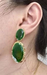 Authentic Celestial Verdant Resonance: Natural Burma Jadeite and Gold-Plated Silver Earrings