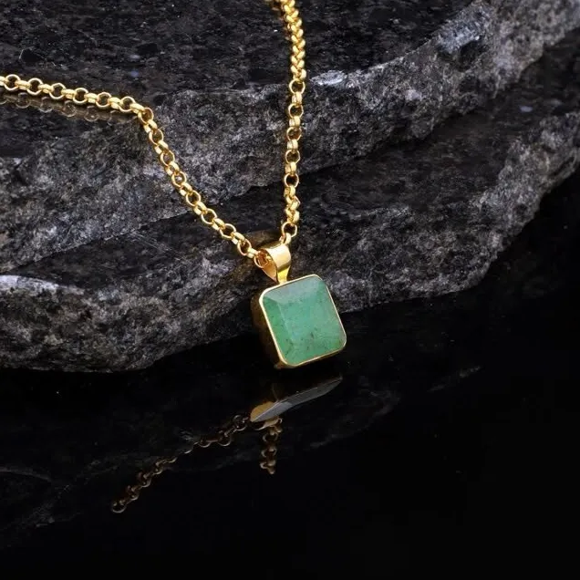 Authentic Jade Pendant In Yellow Gold Plated