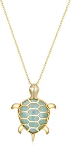 Authentic 18K Gold Plated Sterling Silver Genuine Green Jade Turtle Pendant Necklace Gifts