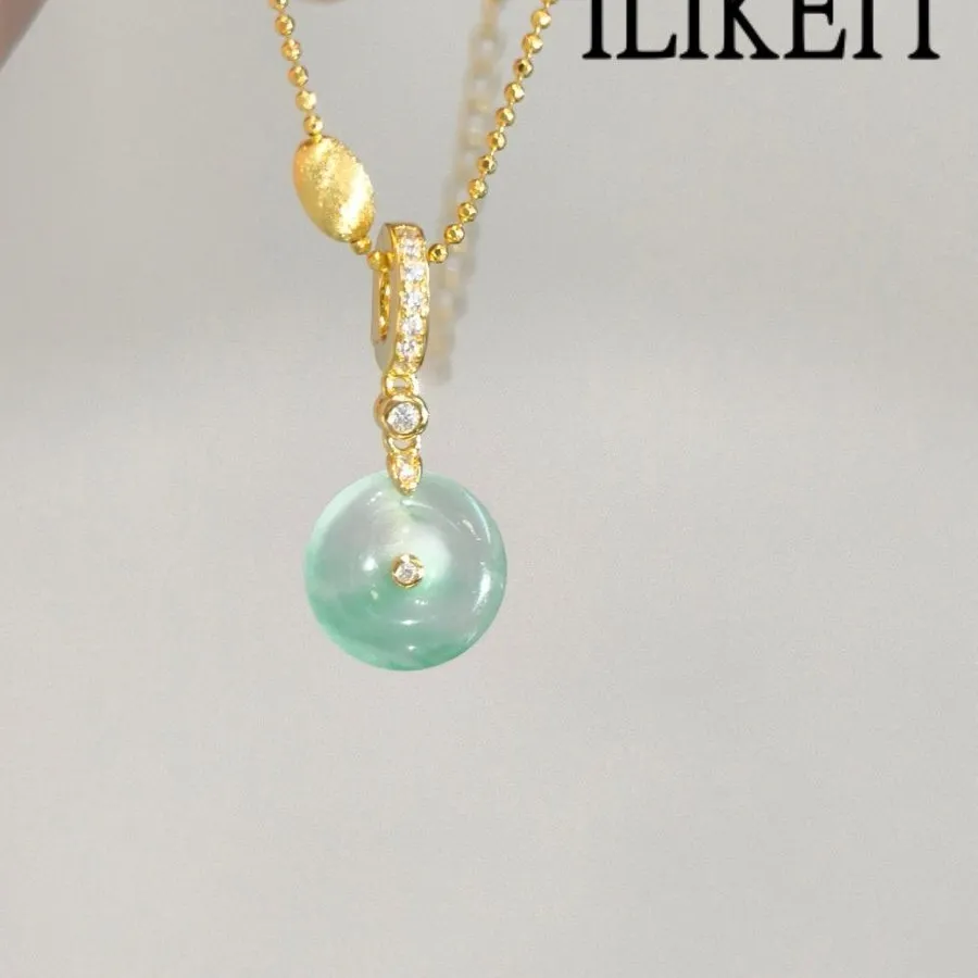 Authentic 925 Sterling Silver Gold Plated Jade Peace Buckle Pendant Necklace