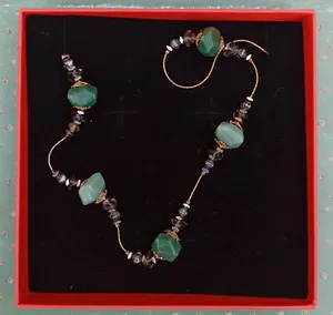 Authentic Magnolia Necklace 14K Gold Plated Aqua Jadeite/Jade Long Statement Hanukkah Gift