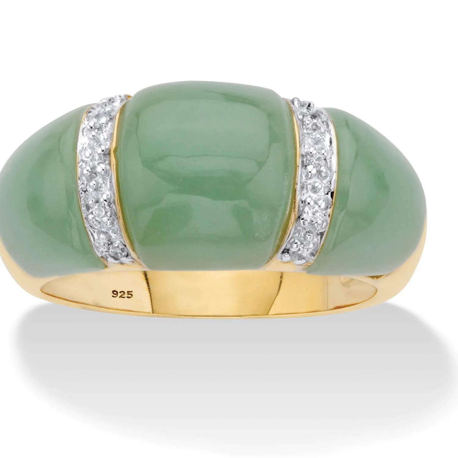 Authentic .20 Cttw. Genuine Green Jade and White Topaz Gold-Plated Silver Dome Ring