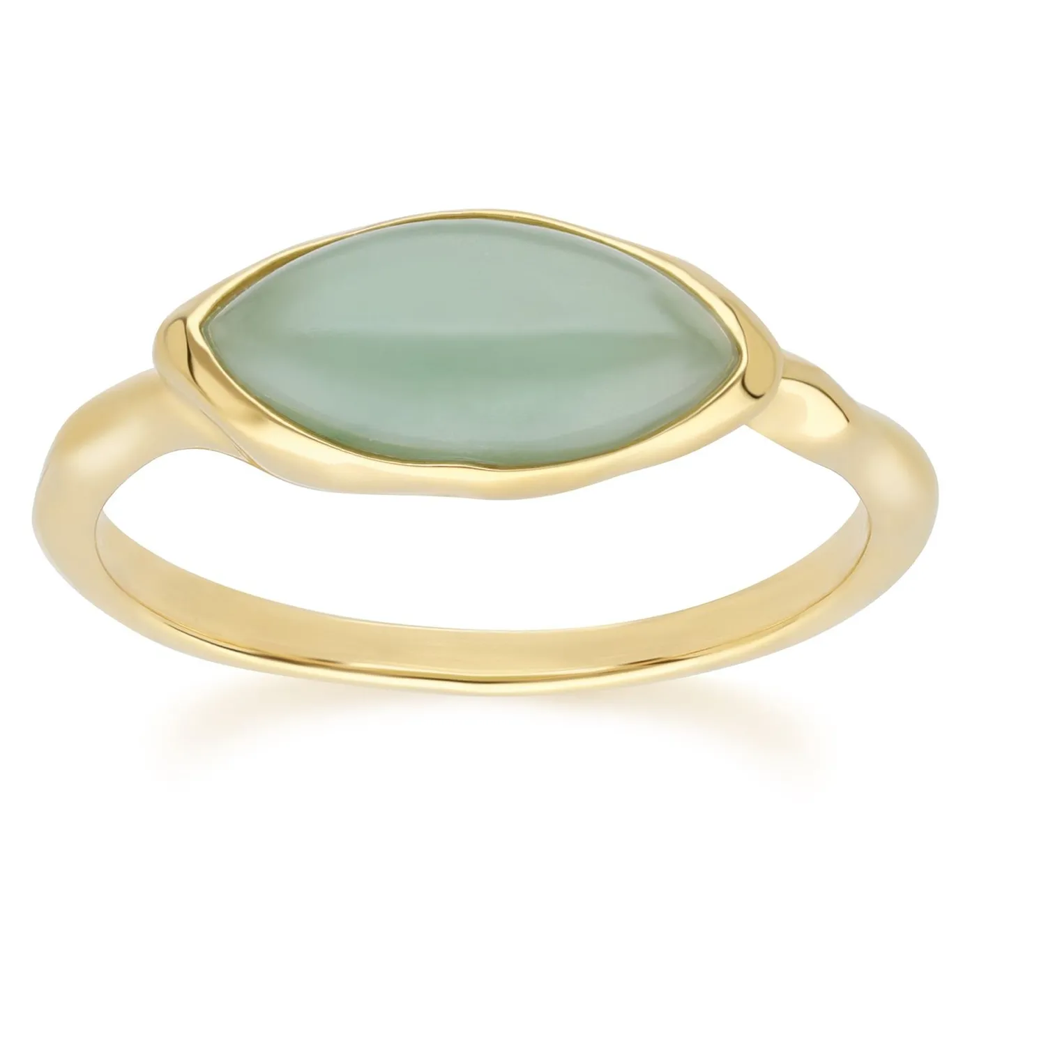 Authentic Irregular Marquise Dyed Green Jade Ring In 18ct Gold Plated SterlIng Silver