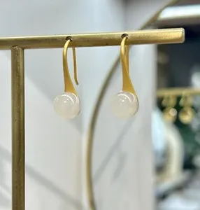 Authentic Jade Minimalism Hook Earring｜Myanmar (Burma) Nephrite｜925 Silver & Gold Plated