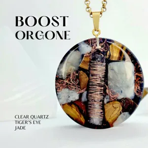 Authentic Booster Orgone Energy Generator with Jade and Tigers Eye. Clear Quartz Copper