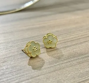 Authentic Jade Plum Blossom Stud Earring｜Myanmar (Burma) Nephrite｜925 Silver & Gold Plated