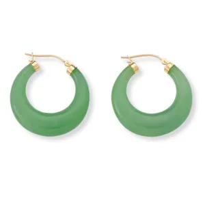 Authentic Green Jade Hoop Earrings in Gold-Plated Sterling Silver