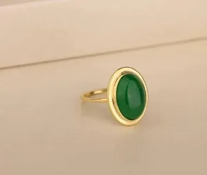 Authentic Oval Cut Lab Created Jade Engagement Solitaire Ring In 14K Yellow Gold Plated