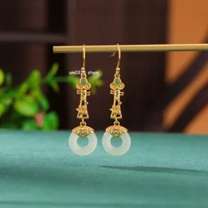 Authentic Gold-plated Real 925 Sterling Silver with Hetian Jade National Style Earrings