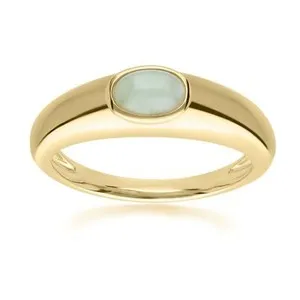 Authentic The Verdant Sovereign: Oval Jade Green Ring in 18ct Gold-Plated Silver