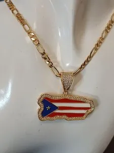 Authentic The Borinquen Sun: 14k Gold Plated Puerto Rico Map and Flag Talisman