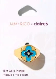 Authentic JAM + RICO x Claire's 18k Yellow Gold Plated Tropical Flower Signet Ring Size 7
