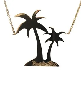 Authentic Puerto Rico Pendant Palm Necklace Gold Plated