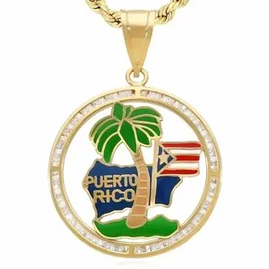 Authentic The Sunlit Isle Moissanite Palm and Flag Talisman in Radiant 14k Yellow Gold