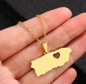 Authentic Island Essence Map Talisman – 18k Gold‑Plated Puerto Rico Sacred Necklace