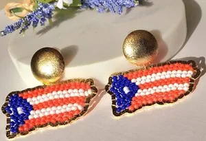 Authentic Puerto Rico earrings. Beaded Handmade Earrings made of 24K Gold Plated Bronze
