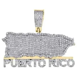 Authentic 3Ct Round Cut Real Moissanite Puerto Rico Map Pendant 14K Yellow Gold Plated