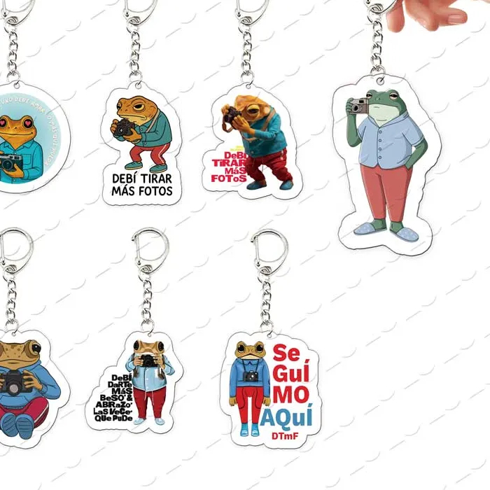 Authentic Photographer Frog Keychain for Accessories Bag Acrylic Puerto Rico Reggaeton Music Camera & Frog KeyRing Pendant Chains Jewelry