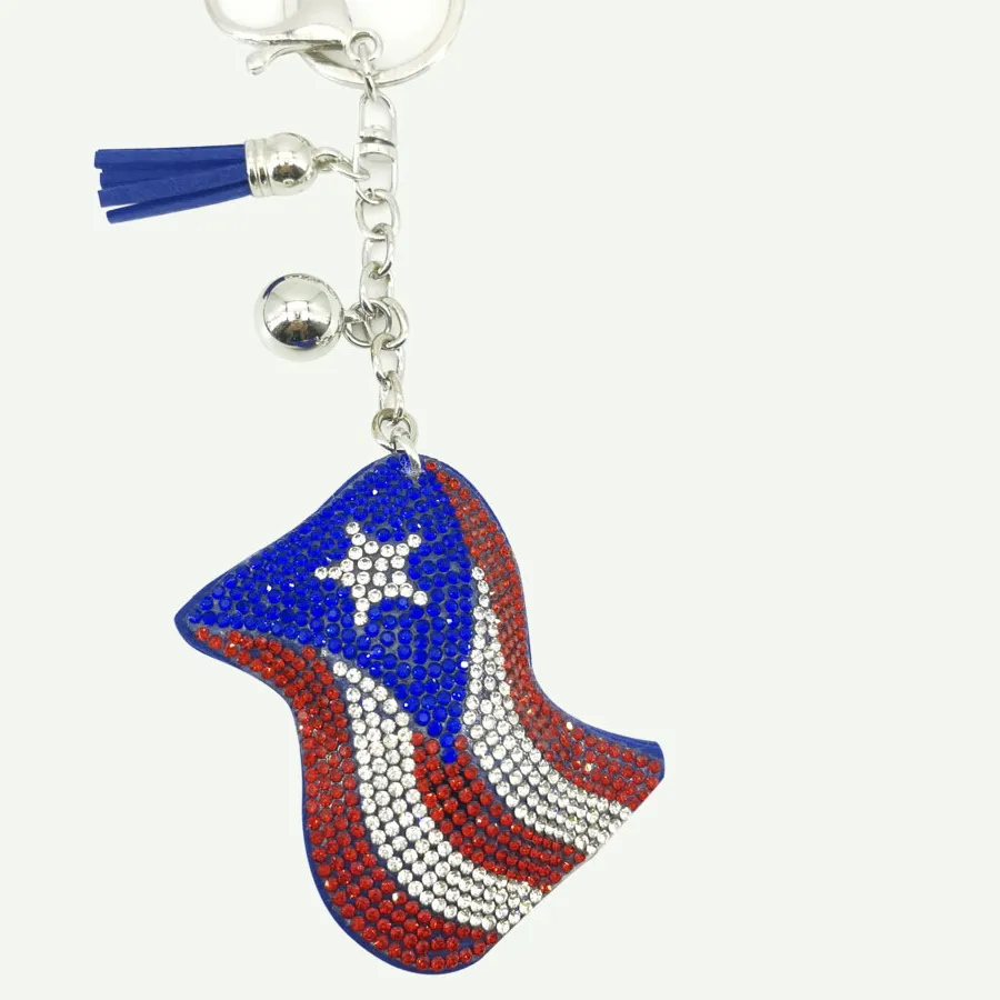 Authentic Love Puerto Rico Flags Keyring Rhinestone Embellished Faith Charm for Bags And Jewelry Accessories Design